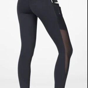 Fabletics Black Mid Rise Leggings with Mesh Side Panels & Pockets